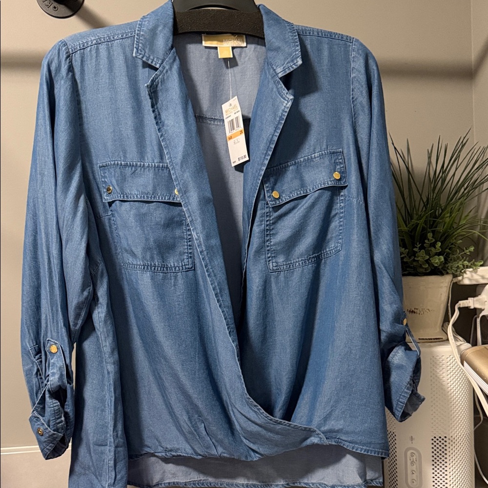 MICHAEL Michael Kors Blue Wrap Blouse